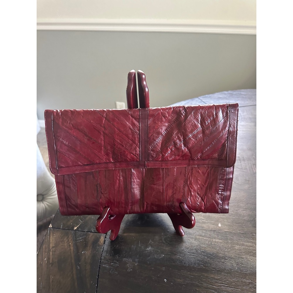 J. Renee Vintage Burgundy Eel Skin Envelope Clutch Handbag Red Exotic Leather